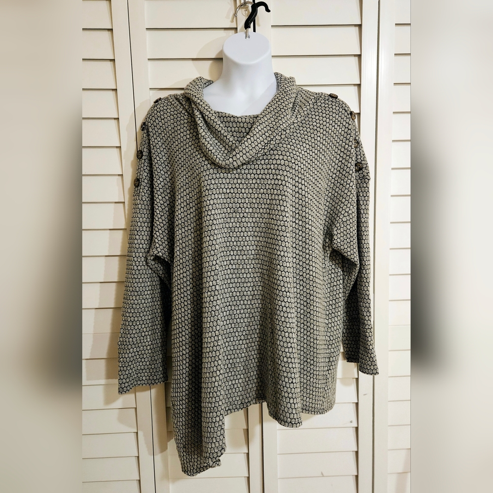 New York Laundry 3X 22/24 Cowl Neck Asymmetric Sweater Tunic Long Sleeve Grey